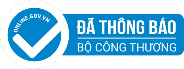 Blue certification badge with white checkmark and Vietnamese text ĐÃ THÔNG BÁO BỘ CÔNG THƯƠNG
